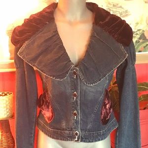 Distressed Denim & Wine Velvet Bohemian jacket 8